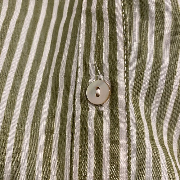 Fyve Button Up Lightweight Roll Tab Sleeve Striped Ombré Shirt Green White 2X - Picture 4 of 7